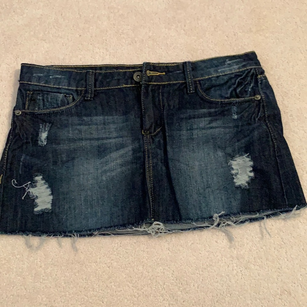 Distressed denim skirt